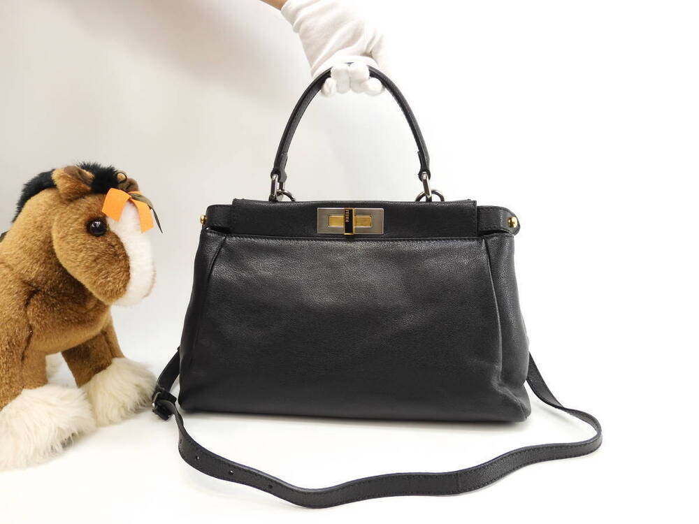 Fendi Peekaboo Leather Black Handbag Shoulder Strap